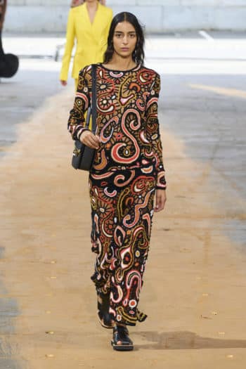 Floor length pattern dress at Gabriela Hearst New York Fashion Week
