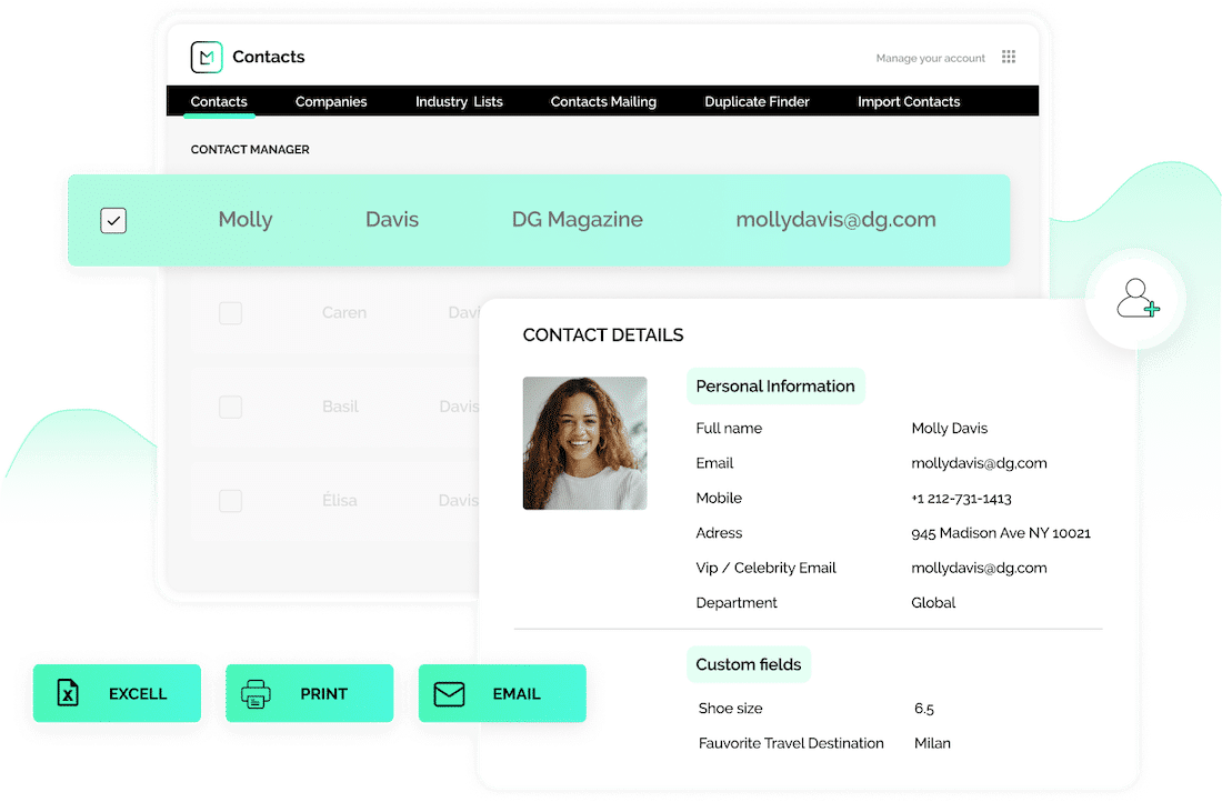 contact manager software showing contact information fields