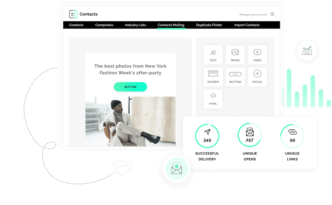 email management software feature of the platform showing email kpis and metrics
