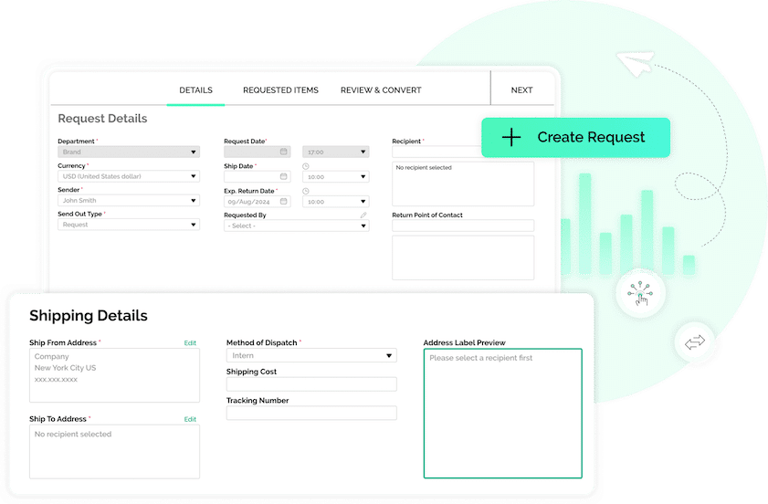 shipping and request feature of the sample management software
