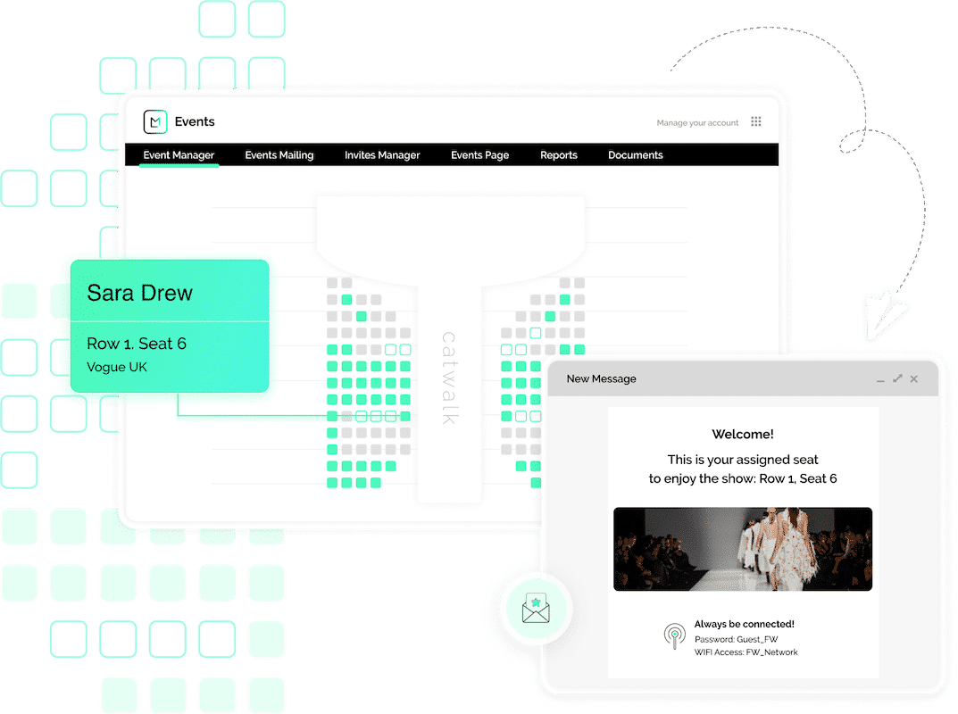 Event seating software feature of event management software