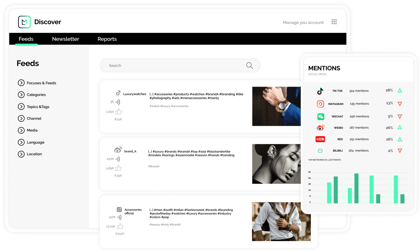 product screen showing use of media monitoring software to improve watches and jewelry brand marketing